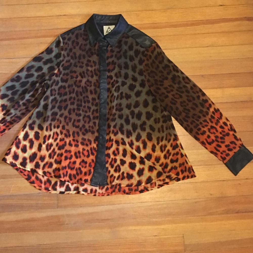 UNIF-leopard fire-button down w/ leather cuffs